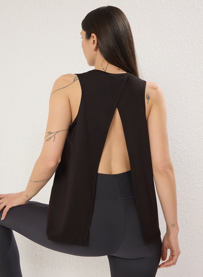 trendyol Black Micro Fabric Back Slit Detailed Sports Knitted Top/Blouse - Image 2