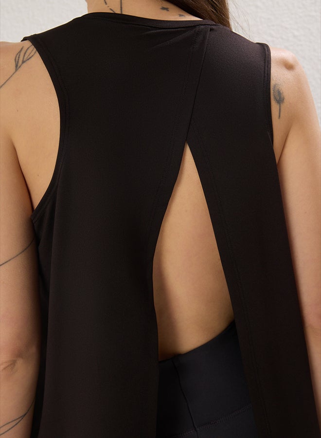 trendyol Black Micro Fabric Back Slit Detailed Sports Knitted Top/Blouse - Image 3