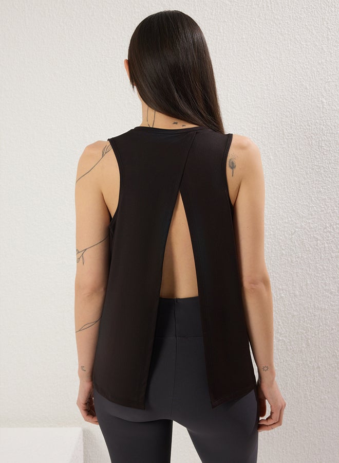 trendyol Black Micro Fabric Back Slit Detailed Sports Knitted Top/Blouse - Image 4