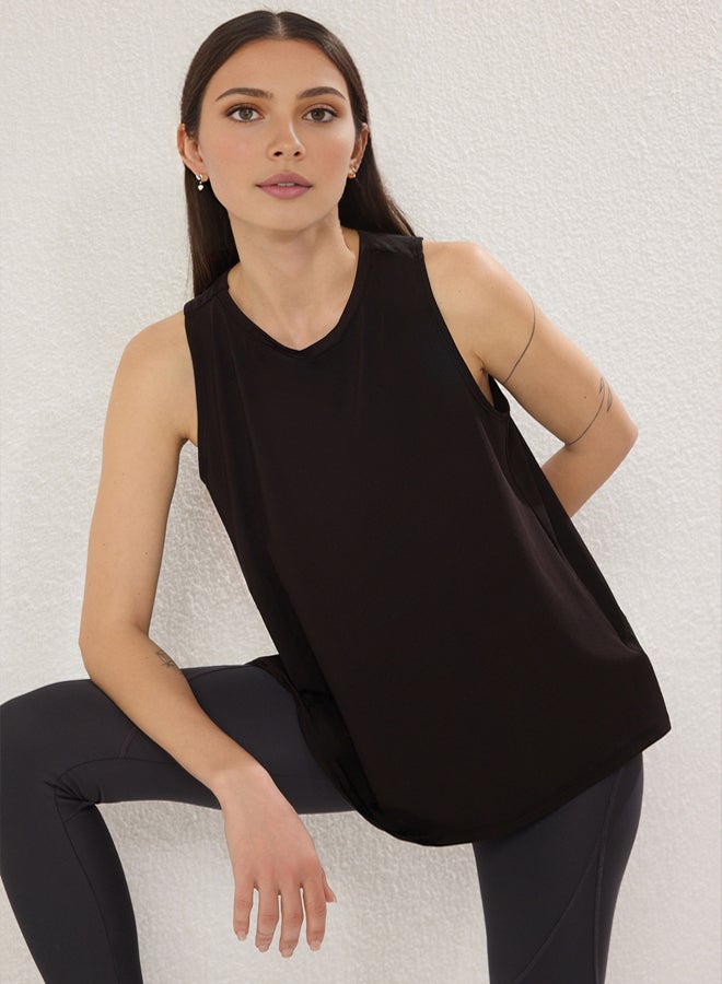 trendyol Black Micro Fabric Back Slit Detailed Sports Knitted Top/Blouse - Image 1
