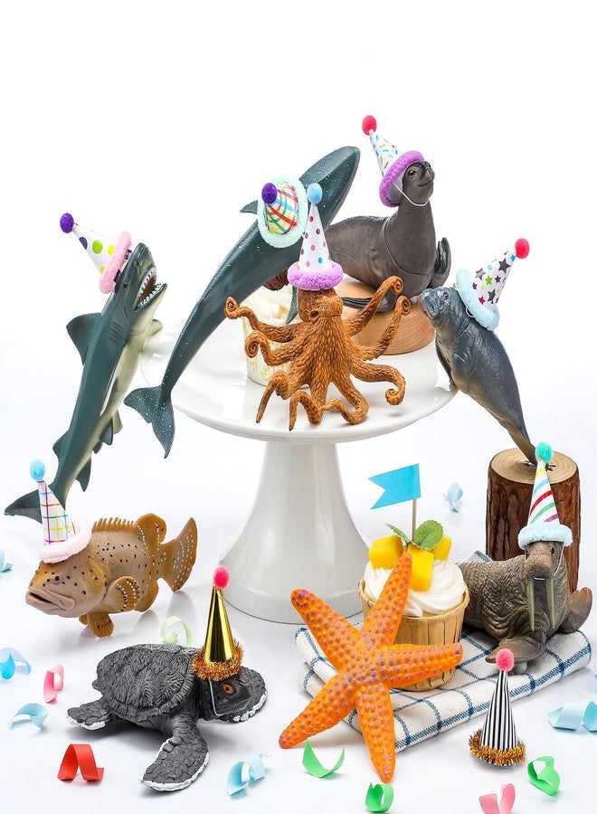 Colingmill 18 Pcs Sea Animal Birthday Party Decorations Mini Birthday Hat Animal Figure Model Cake Toppers with Mini Hat for Birthday Party, Animals Themed Party - Image 5