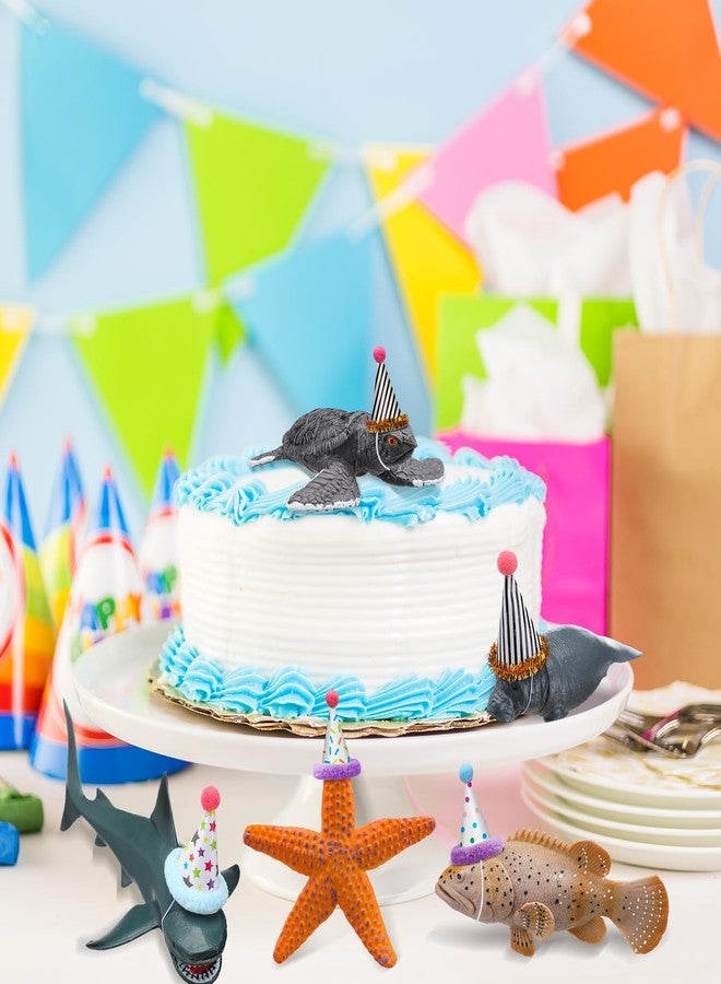 Colingmill 18 Pcs Sea Animal Birthday Party Decorations Mini Birthday Hat Animal Figure Model Cake Toppers with Mini Hat for Birthday Party, Animals Themed Party - Image 4