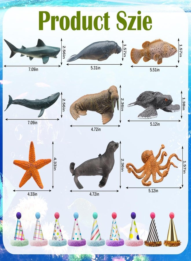 Colingmill 18 Pcs Sea Animal Birthday Party Decorations Mini Birthday Hat Animal Figure Model Cake Toppers with Mini Hat for Birthday Party, Animals Themed Party - Image 3