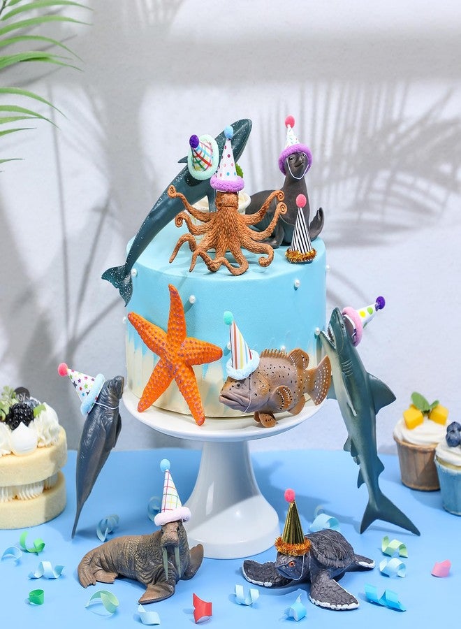 Colingmill 18 Pcs Sea Animal Birthday Party Decorations Mini Birthday Hat Animal Figure Model Cake Toppers with Mini Hat for Birthday Party, Animals Themed Party - Image 1