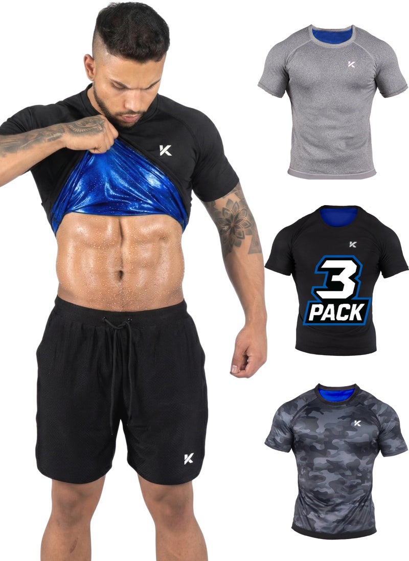 Kewlioo 3 Pack Sauna Shirt for Men Original Heat Trapping Sweat Vest Sauna Suit For Men Compression Workout Sweat Suit for Gym Workouts - Image 2