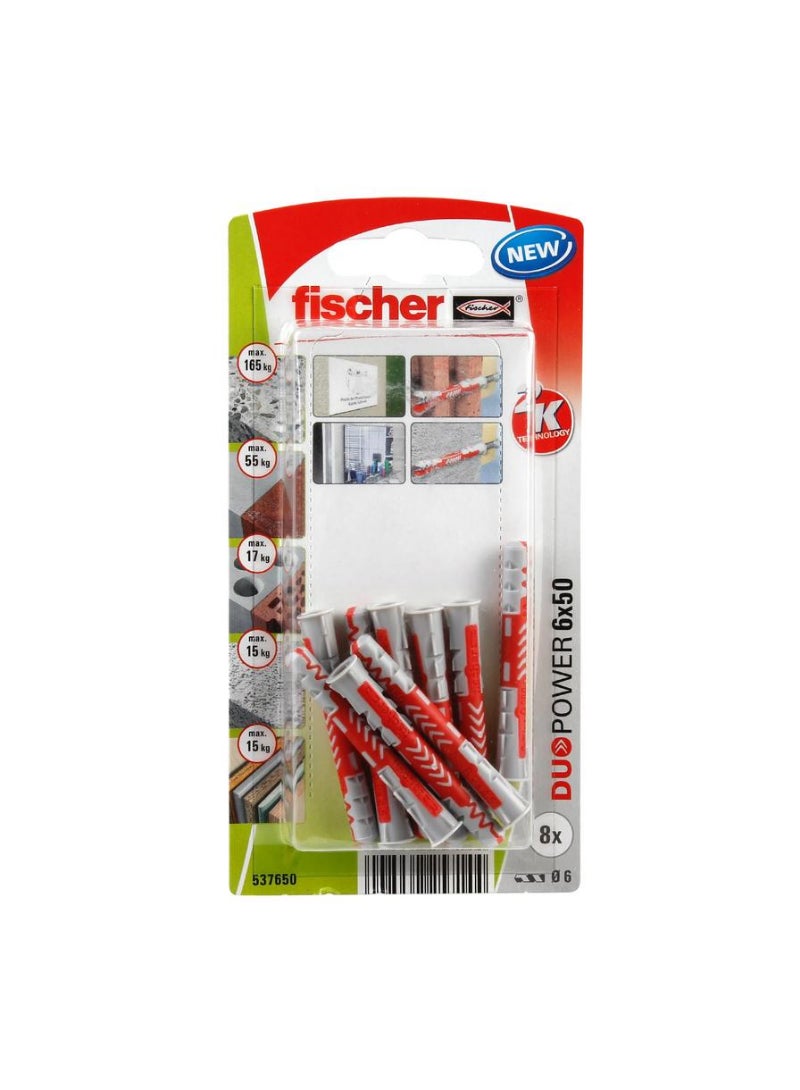 Fischer DuoPower Universal Wall Anchor Pack 0.6 x 5cm 8Pcs