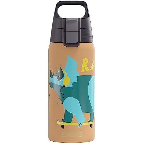 Sigg Insulated Kids Water Bottle Shield One Therm Rawsome Suitable For Carbonated Beverages Leakproof Dishwasher Safe BPA Free 90 Recycled Stainless Steel Brown Dinosaur 17Oz - Image 1