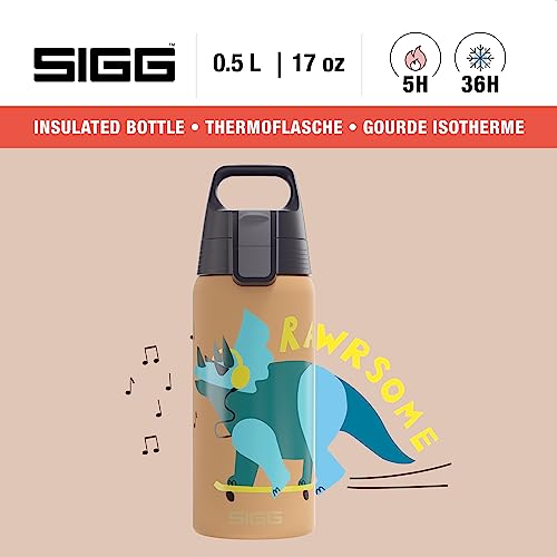 Sigg Insulated Kids Water Bottle Shield One Therm Rawsome Suitable For Carbonated Beverages Leakproof Dishwasher Safe BPA Free 90 Recycled Stainless Steel Brown Dinosaur 17Oz - Image 3