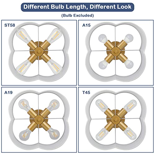 BesLowe 4-Light 14.4'' Semi Flush Mount Ceiling Light Fixture, Gold Modern Close to Ceiling Lamp with White Fabric Shade, Farmhouse Bright Lighting Brass Finish for Nursery Kids Room Bedroom Hallway Entryway - Image 3