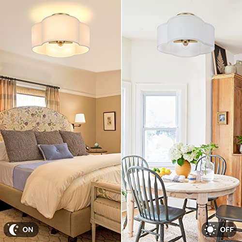 BesLowe 4-Light 14.4'' Semi Flush Mount Ceiling Light Fixture, Gold Modern Close to Ceiling Lamp with White Fabric Shade, Farmhouse Bright Lighting Brass Finish for Nursery Kids Room Bedroom Hallway Entryway - Image 4