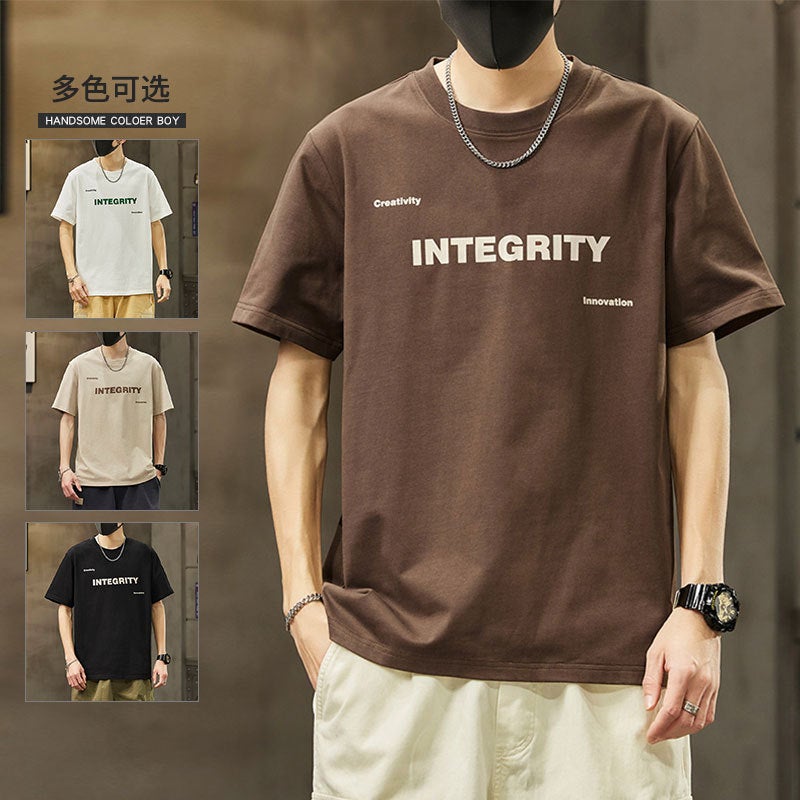 Trendy Brand Autumn Men'S Short-Sleeved T-Shirt Men'S Cotton Round Neck Plus Size Fat Loose Short-Sleeved Purplish Blue - Image 2