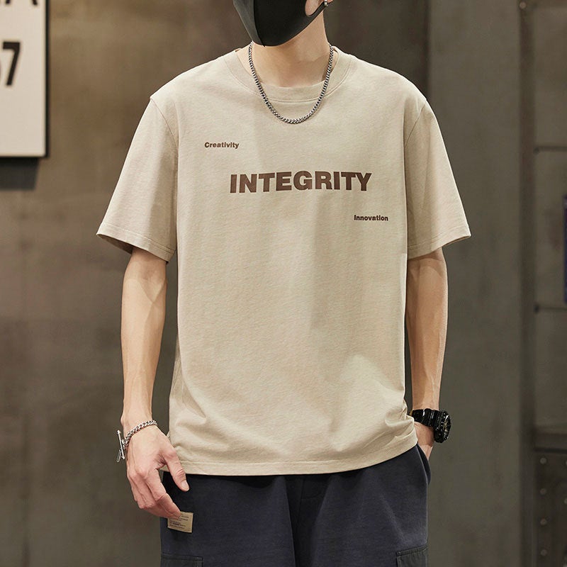 Trendy Brand Autumn Men'S Short-Sleeved T-Shirt Men'S Cotton Round Neck Plus Size Fat Loose Short-Sleeved Purplish Blue - Image 1