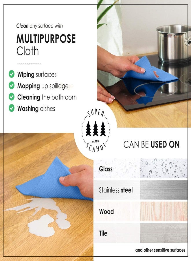 SUPERSCANDI 10 Pack Swedish Dishcloths for Kitchen - 100% Biodegradable & Compostable Reusable Paper Towels Washable, Food-Safe & Without Plastic - Dish Rags Suitable for Any Surface, Blue. - Image 2