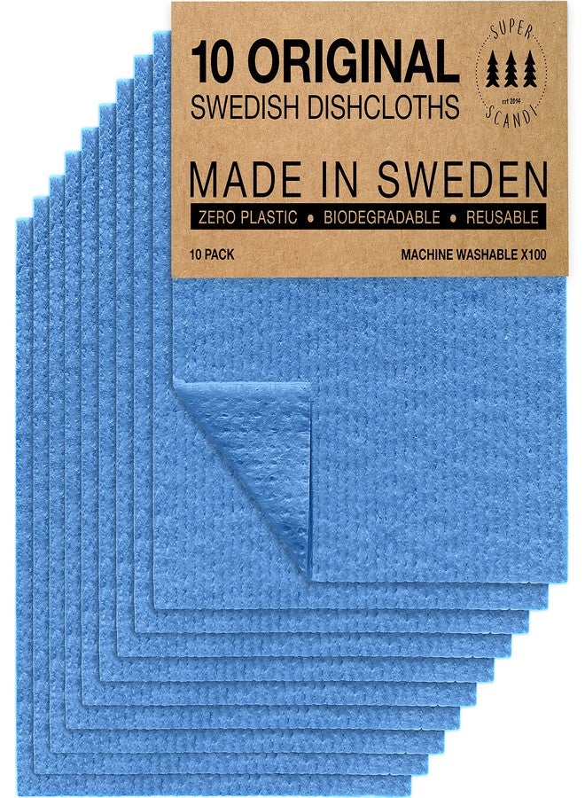 SUPERSCANDI 10 Pack Swedish Dishcloths for Kitchen - 100% Biodegradable & Compostable Reusable Paper Towels Washable, Food-Safe & Without Plastic - Dish Rags Suitable for Any Surface, Blue. - Image 1