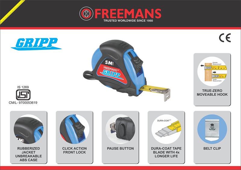 FREEMANS Gripp 3m:16mm and 5m:19mm Measuring Tapes - Image 2