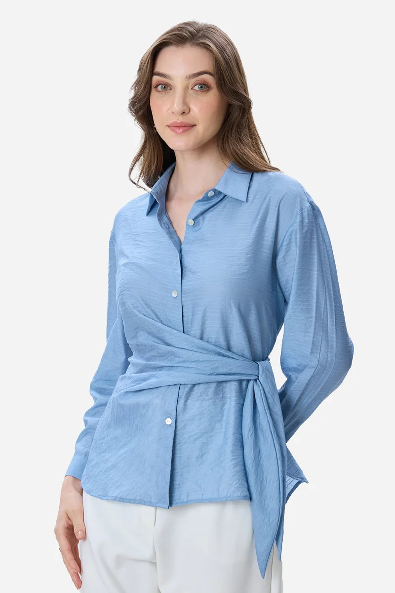 فيرجيو Self Design Viscose Side Tie-Up Shirt for Women