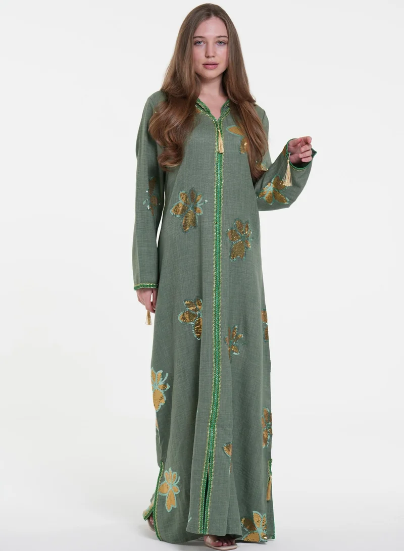 AL BENT AL SHARQIEH green women jalabiya , arabian traditional dress for Women | Best Price UAE