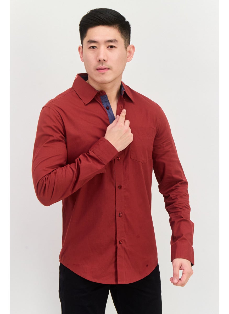 English Laundry Men Regular Fit Plain Long Sleeve Casual Shirts, Madder Brown  - Image 1