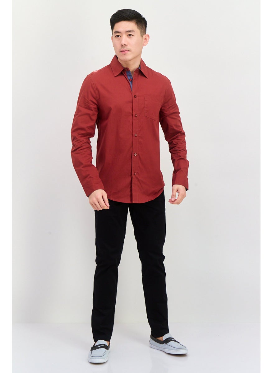 English Laundry Men Regular Fit Plain Long Sleeve Casual Shirts, Madder Brown  - Image 3