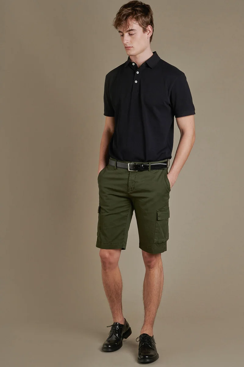 Cargo bermuda twill cotton fabbric - Military