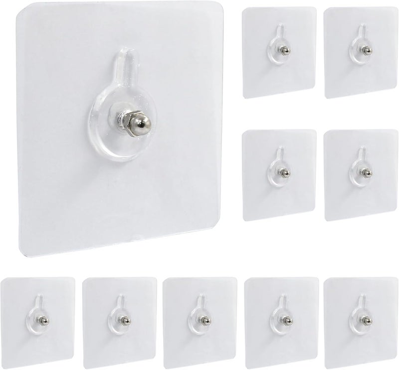 Hitefu 10pcs Self-Adhesive Hooks Without Nails, Heavy Duty Wall Hooks for Hanging, Screw Free Sticker for Wall Mount, Waterproof Picture Hanging Hooks for Kitchen, Bathroom, Home, Office (8mm) - Image 1