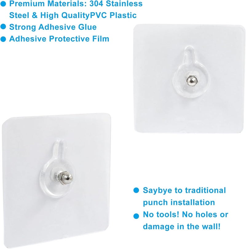 Hitefu 10pcs Self-Adhesive Hooks Without Nails, Heavy Duty Wall Hooks for Hanging, Screw Free Sticker for Wall Mount, Waterproof Picture Hanging Hooks for Kitchen, Bathroom, Home, Office (8mm) - Image 3