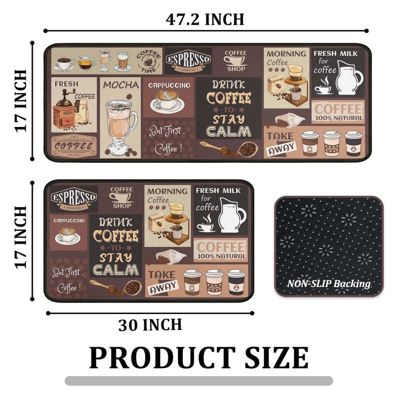 kukli kitchen Coffee Kitchen Rugs and Mats Non-Slip, Washable, Stain and Fade Resistant, Suitable for Kitchen Mat Set of 2 Coffee Kitchen Decor 17" x47"+17"x30" - Image 2