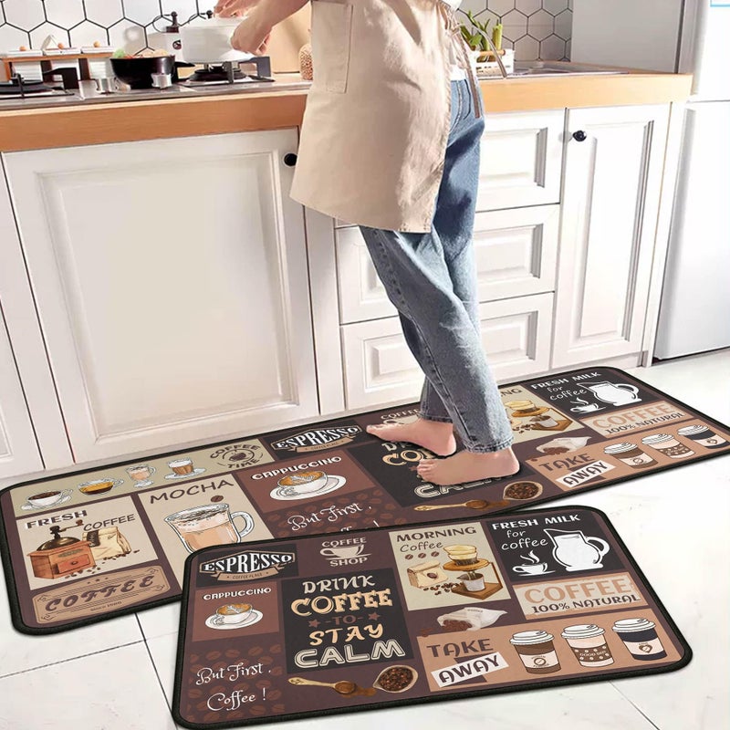 kukli kitchen Coffee Kitchen Rugs and Mats Non-Slip, Washable, Stain and Fade Resistant, Suitable for Kitchen Mat Set of 2 Coffee Kitchen Decor 17" x47"+17"x30" - Image 1