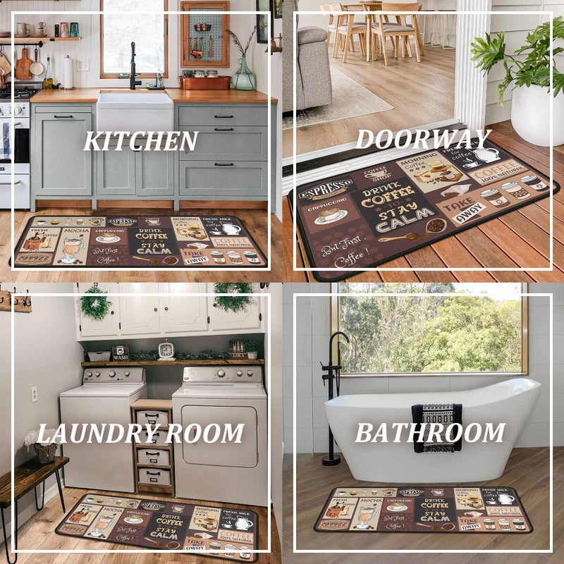 kukli kitchen Coffee Kitchen Rugs and Mats Non-Slip, Washable, Stain and Fade Resistant, Suitable for Kitchen Mat Set of 2 Coffee Kitchen Decor 17" x47"+17"x30" - Image 5