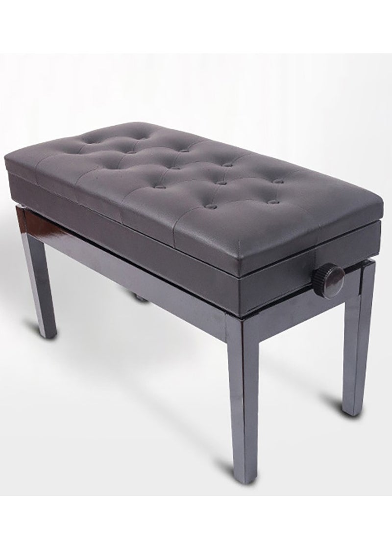 Generic Liftable Solid Wood Piano Bench Keyboard Bench Double Seat With Soft PU Leather Seat Cushion Adjustable Height Deluxe Wooden Stool With Storage Bookcase Chair Black  - Image 1
