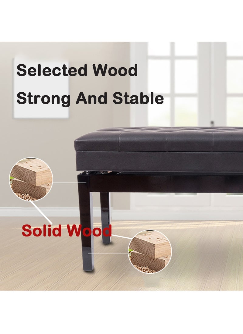 Generic Liftable Solid Wood Piano Bench Keyboard Bench Double Seat With Soft PU Leather Seat Cushion Adjustable Height Deluxe Wooden Stool With Storage Bookcase Chair Black  - Image 3