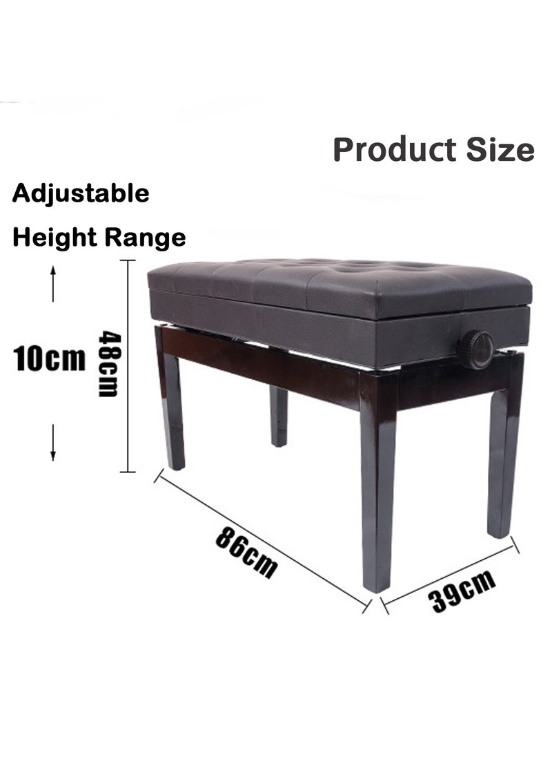 Generic Liftable Solid Wood Piano Bench Keyboard Bench Double Seat With Soft PU Leather Seat Cushion Adjustable Height Deluxe Wooden Stool With Storage Bookcase Chair Black  - Image 2