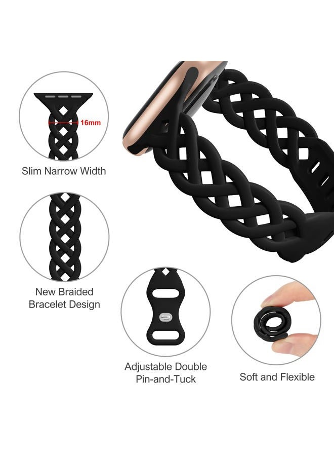 iWabcertoo Slim Silicone Bands Compatible with Apple Watch Band 40mm 38mm 41mm 44mm 45mm 46mm 49mm 42mm Women Floral Breathable Braided Lace Thin Sport Strap Replacement Wristbands for iWatch SE Series 10 9 8 7 - Image 2