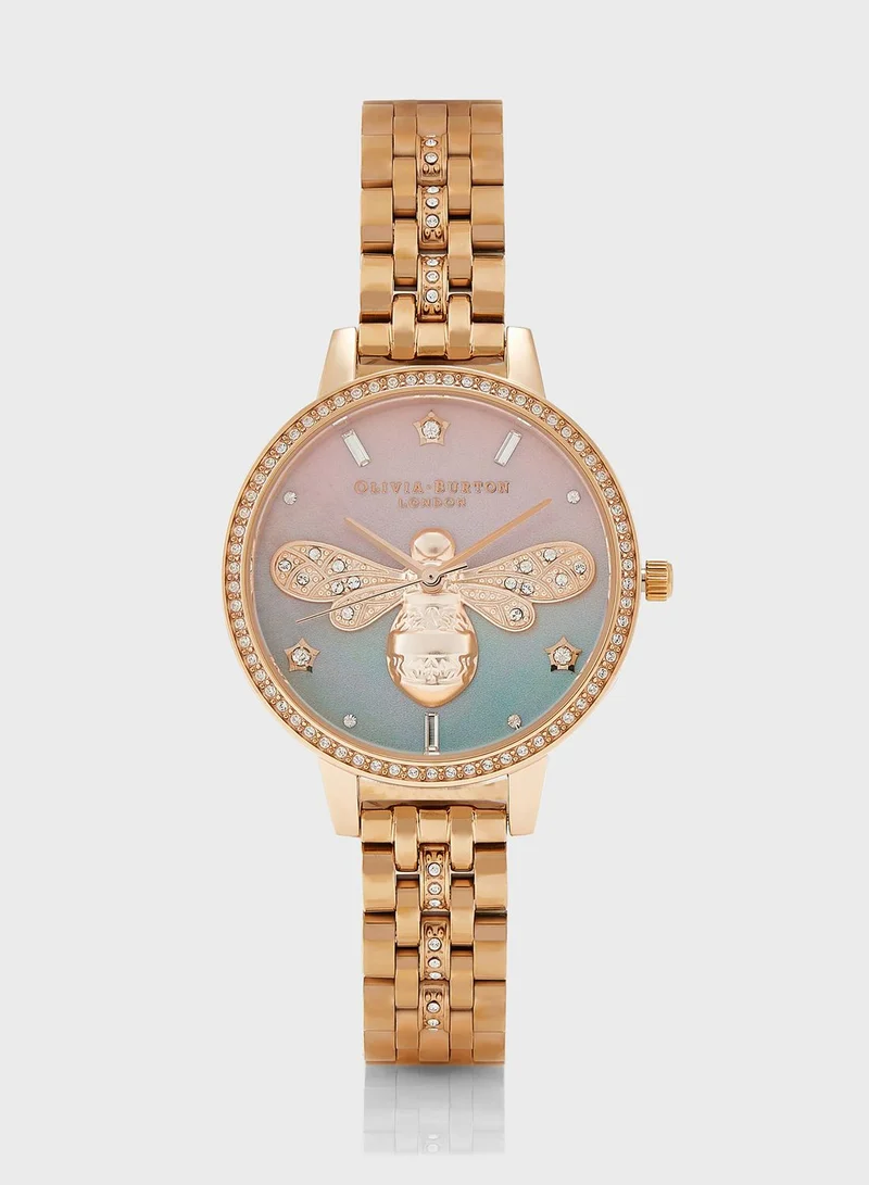 OLIVIA BURTON Pink & Sage Mop & Stone & Bee Analog Watch