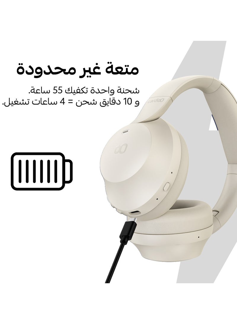سماعة رأس لاسلكية – عزل ضوضاء نشط – 4 مايكات للمكالمات –  صوت 3D – شحن سريع – بطارية 55 ساعة – تصميم قابل للطي – توصيل بجهازين – تطبيق ذكي – بلوتوث 5.4 - بيج