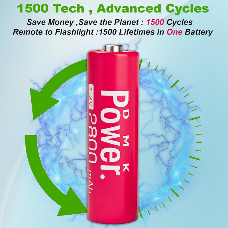 DMK Power Rechargeable AA Batteries,2800mAh High Capacity Batteries 1.2V NiMH Low Self Discharge (PINK, 4 PIECES) - Image 2
