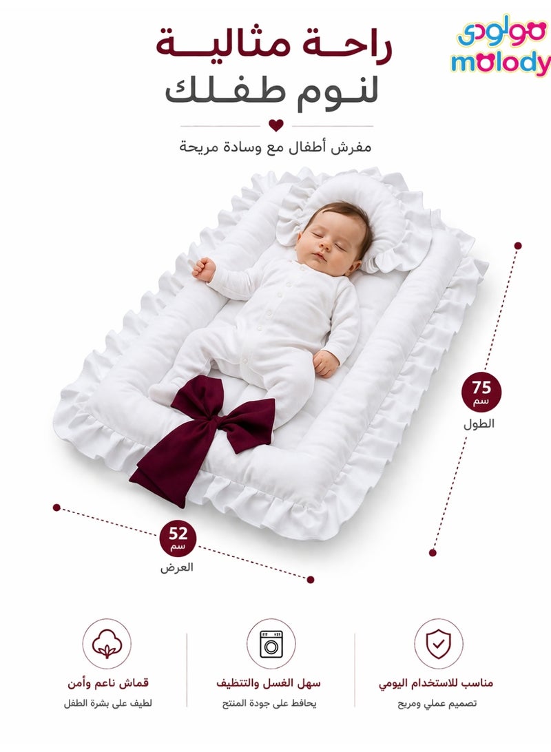 molody Padded Baby Mat with Pillow – Soft & Safe Infant Sleeping Mat – Washable – Lightweight Comfortable Design (75×52 cm) - Image 1