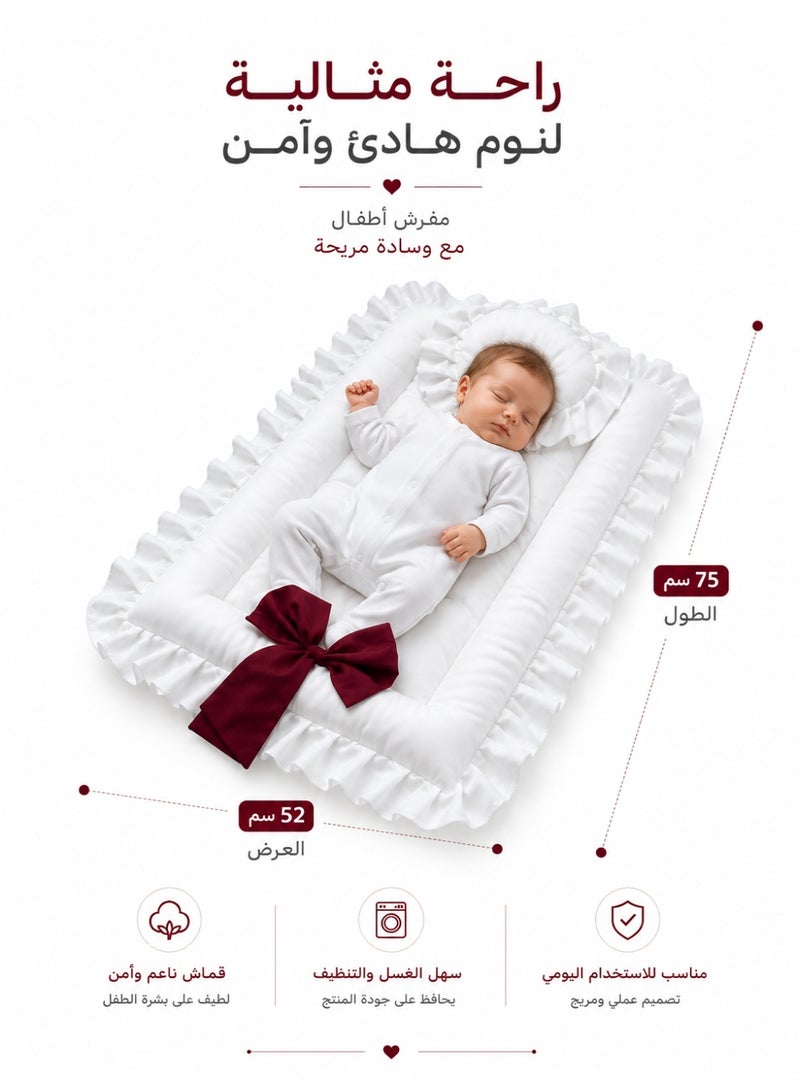 molody Padded Baby Mat with Pillow – Soft & Safe Infant Sleeping Mat – Washable – Lightweight Comfortable Design (75×52 cm) - Image 2