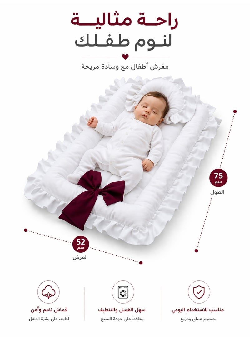 molody Padded Baby Mat with Pillow – Soft & Safe Infant Sleeping Mat – Washable – Lightweight Comfortable Design (75×52 cm) - Image 3