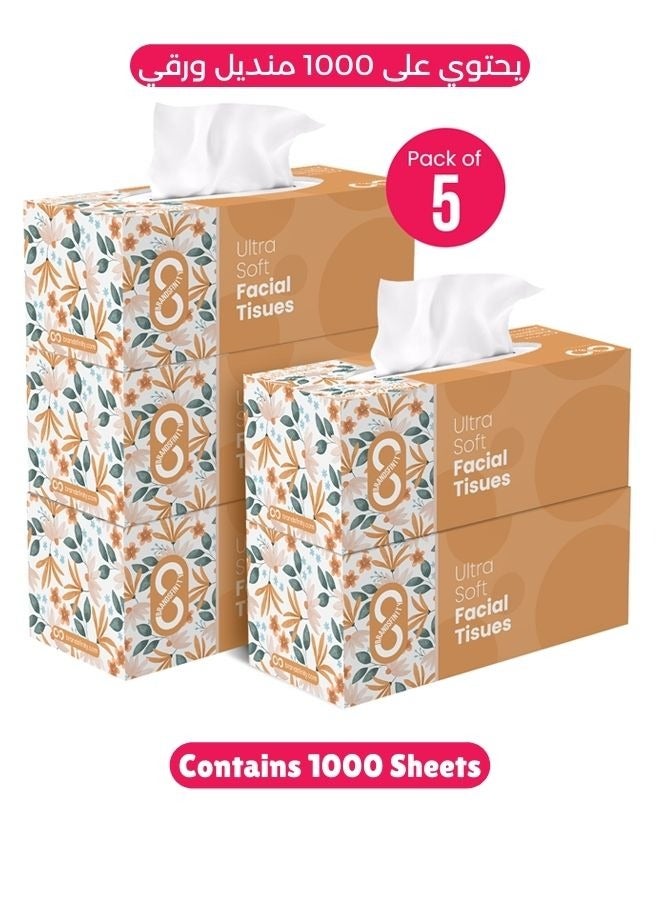 BRANDSFINITY Facial Tissue Box - 5 Packs of 200 Sheets - Contains 1000 Premium 2 Ply Tissues  - Image 1