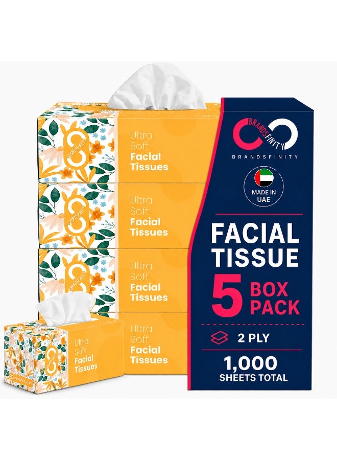 Brandsfinity Daily Care Facial Tissue - Pack of 5 Boxes, Total 1000 Sheets, 2 Ply Large, Soft & Fluffy Facial Tissues (200 Sheets each box) - Image 1