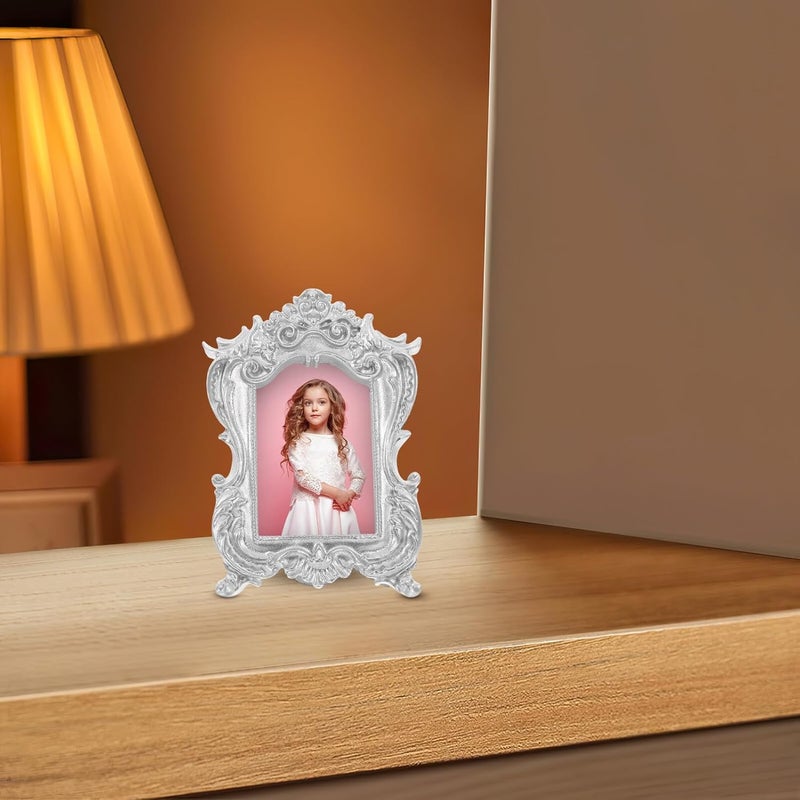 VICASKY Vintage European Style Miniature Decorative Photo Frame, Silver Rectangular Embossed Tabletop Display Holder for Bedroom and Home Décor - Image 5