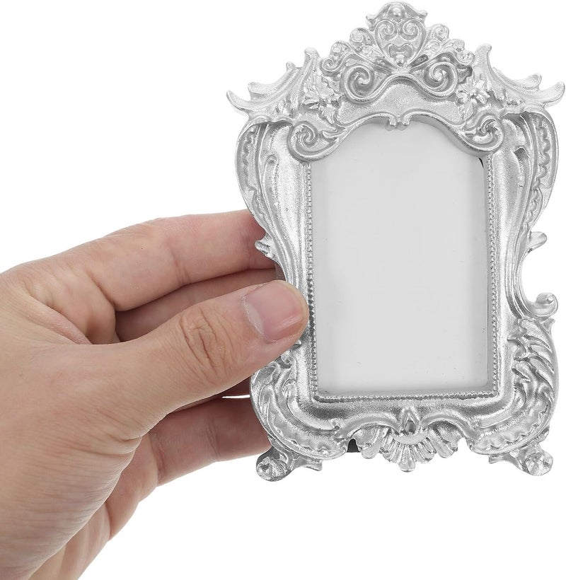 VICASKY Vintage European Style Miniature Decorative Photo Frame, Silver Rectangular Embossed Tabletop Display Holder for Bedroom and Home Décor - Image 3