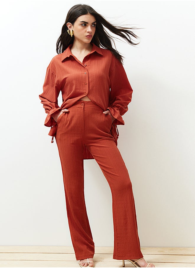 trendyol - Brown Flare Pattern Textured Woven Trousers TWOSS24PL00050 - Image 1