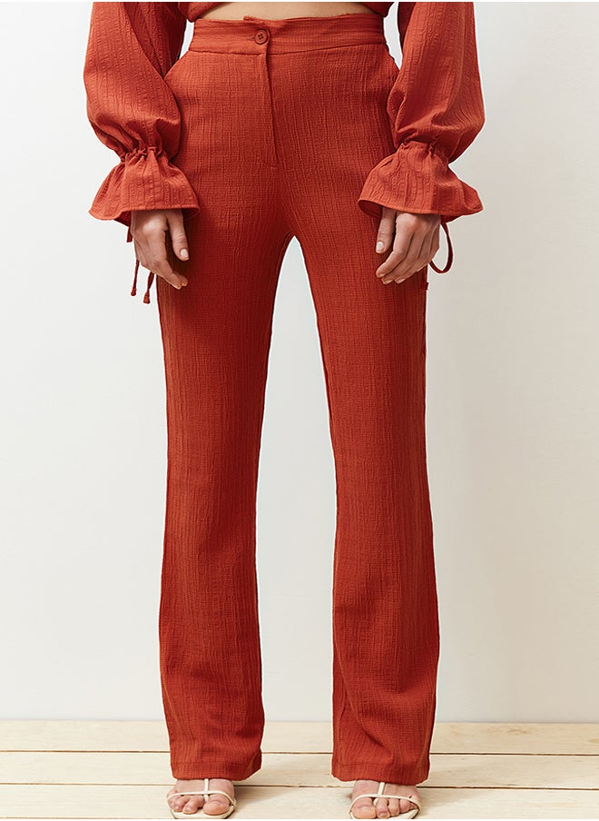 trendyol - Brown Flare Pattern Textured Woven Trousers TWOSS24PL00050 - Image 1