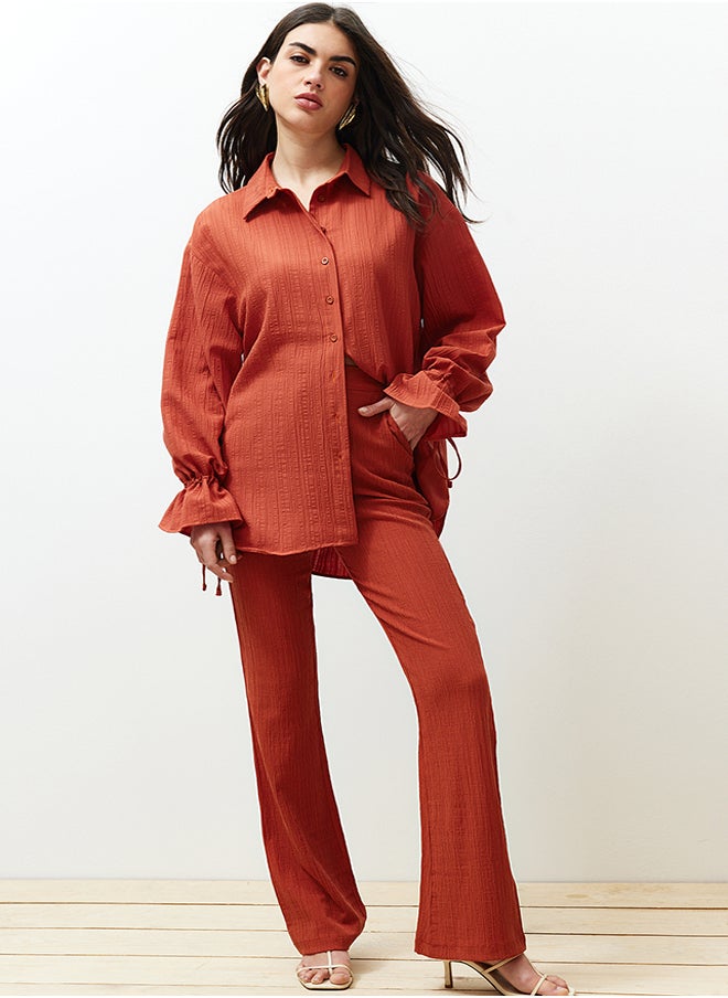 trendyol - Brown Flare Pattern Textured Woven Trousers TWOSS24PL00050 - Image 1