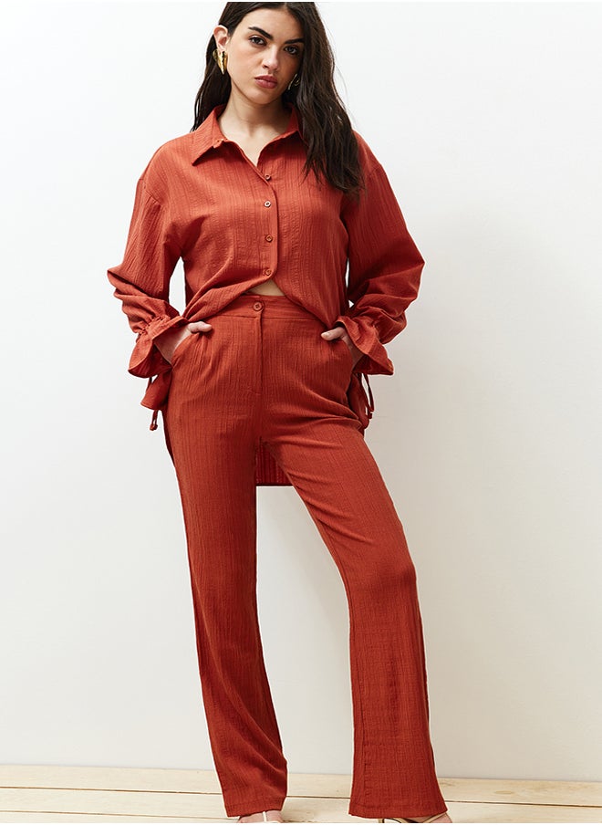 trendyol - Brown Flare Pattern Textured Woven Trousers TWOSS24PL00050 - Image 1