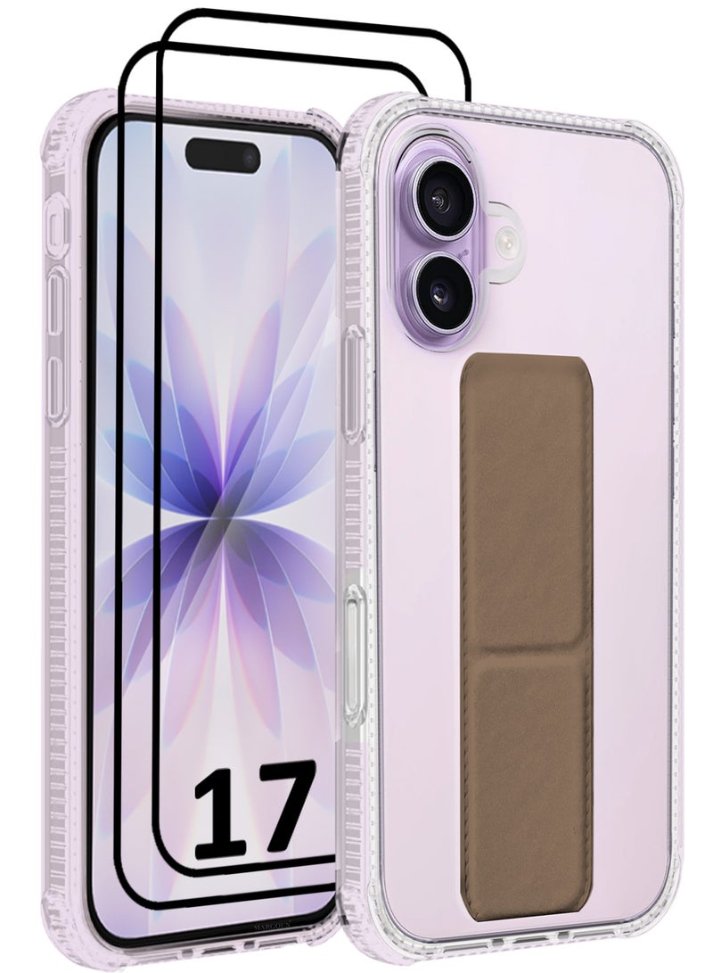 CATANES 3 Packs Finger Grip Clear Case Cover for iPhone 17- Kickstand Car Magnetic Holder Multi-function Protective Two-in-one Case with Two 3D Screen Protectors - Brown - Image 1