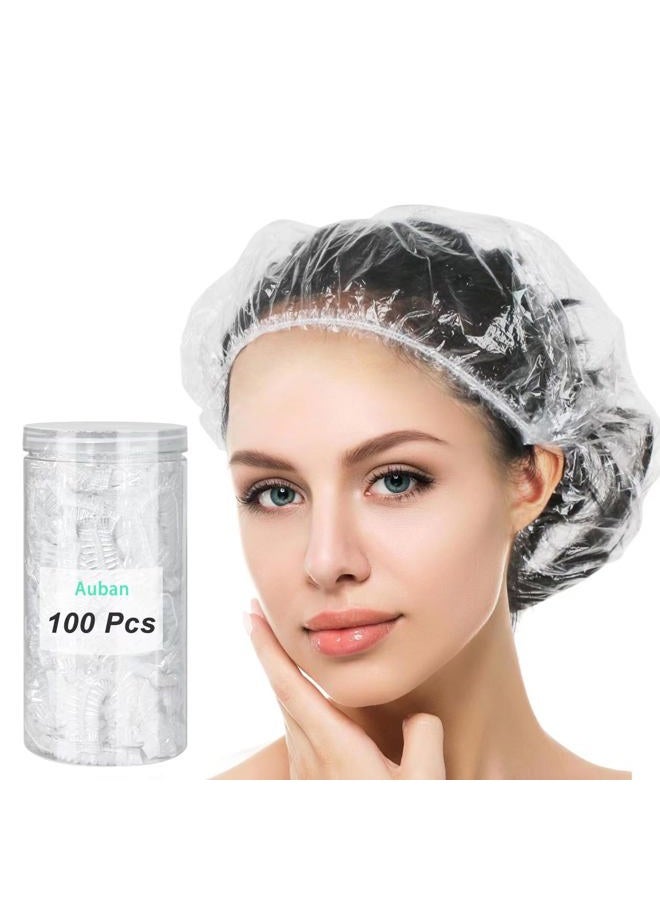 Auban Disposable Shower Cap, 100 PCS Hair Cap Thickening Clear Plastic Waterproof Bath Caps for Hair Treatment, Spa Salon Hotel and Home Use, Portable Travel(17.3) - Image 1