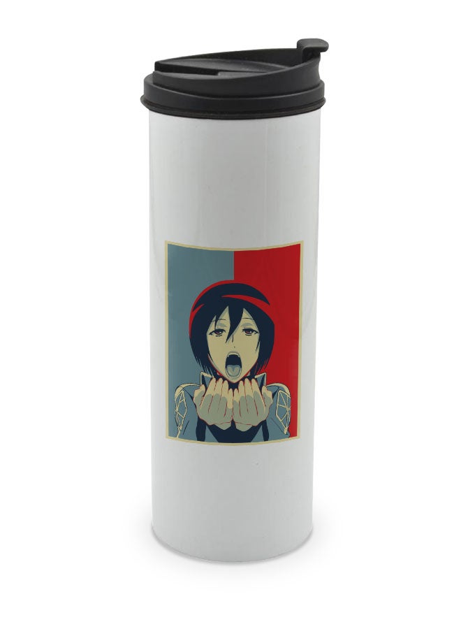 LIT Attack On Titan White Tumbler for Hot Drinks Attack on Titan White Tumbler Mikasa Ackerman Travel Coffee Tumbler Hope Poster Style Retro Manga Comic Style - Image 1